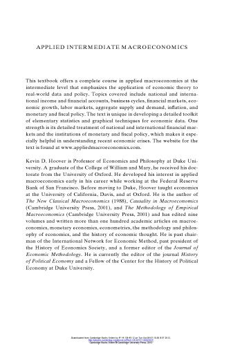 Applied Intermediate Macroeconomics 1st First Edition By Hoover Kevin D Published By Cambridge University Press 2011