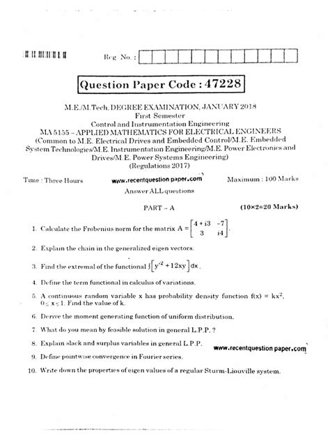 Applied Mathematics For Electrical Engineers
