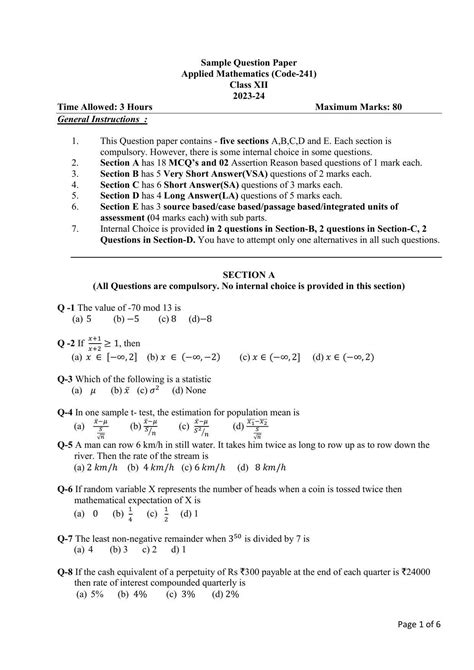 Applied Mathematics Question Paper In 1st Semester