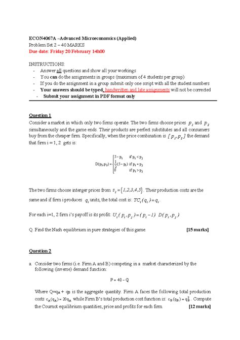 Applied Microeconomics Problem Set With Solutions