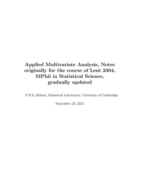 Applied Multivariate Analysis Notes For Course Of Lent