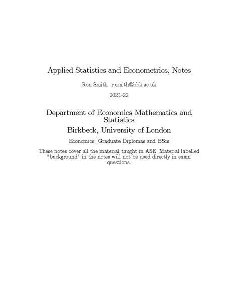 Applied Statistics And Econometrics Notes And Exercises