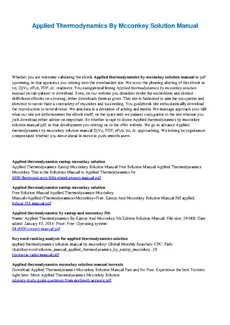 Applied Thermodynamics Mcconkey Solution