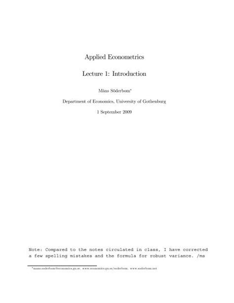 Read Applied Econometrics Lecture 1 Introduction 
