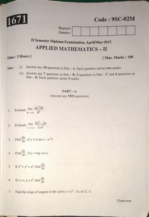 Read Online Applied Mathematics 2 Diploma Question Paper 