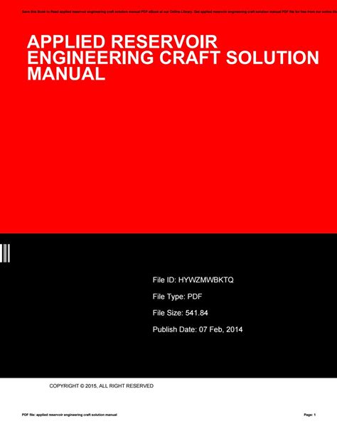 Read Applied Reservoir Engineering Craft Solution Manual 