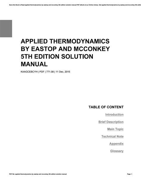 Download Applied Thermodynamics By Eastop And Mcconkey Solution Manual 