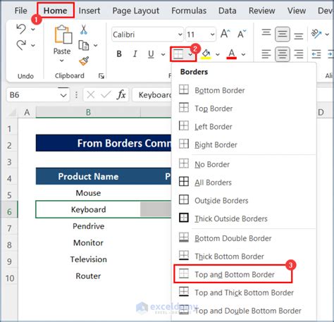 Apply A Top And Double Bottom Border To Range A12d12