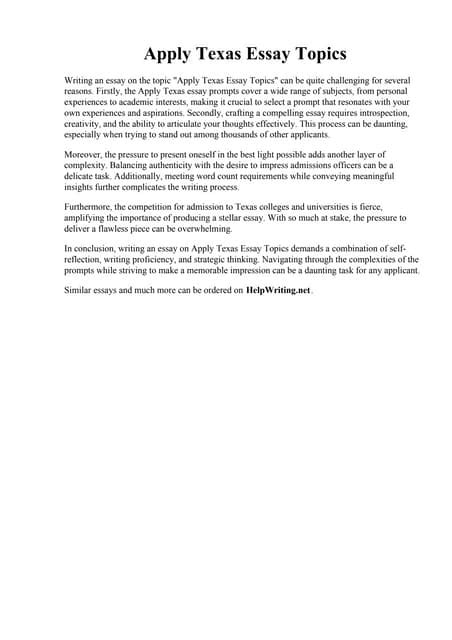 Apply Texas Essay Topic C Examples 2014