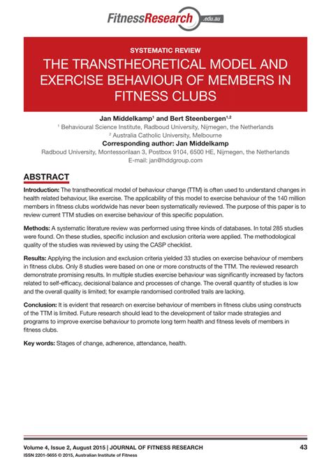 Download Applying The Transtheoretical Model To Exercise A Systematic 