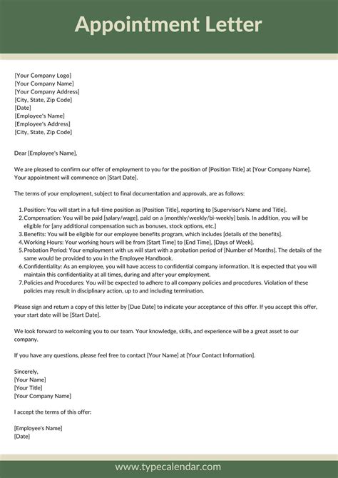 Appointment Letter Format For Mechanical Engineer
