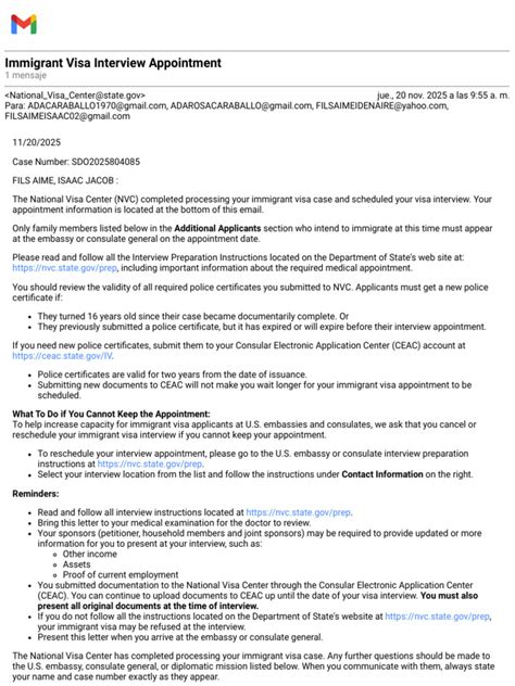 Appointment Package For Immigrant Visa Applicants
