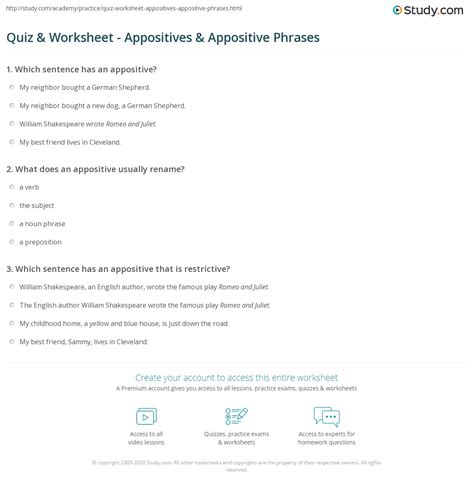 Read Appositive Quiz 