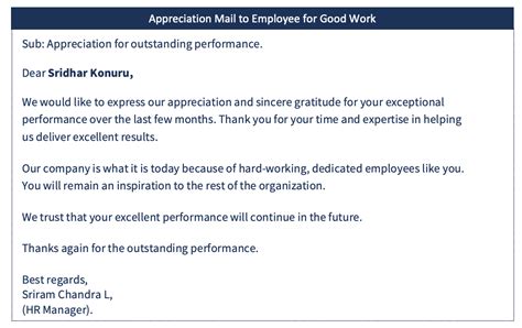 appreciation mail for good team work