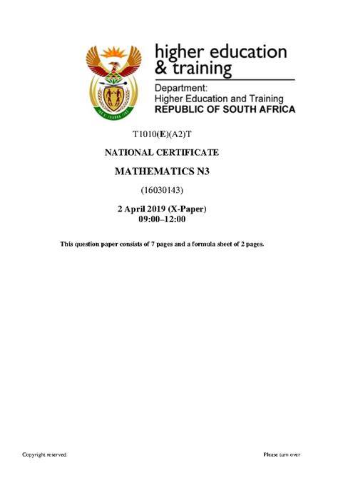 april 2010 mathematics n3 question and memorandum