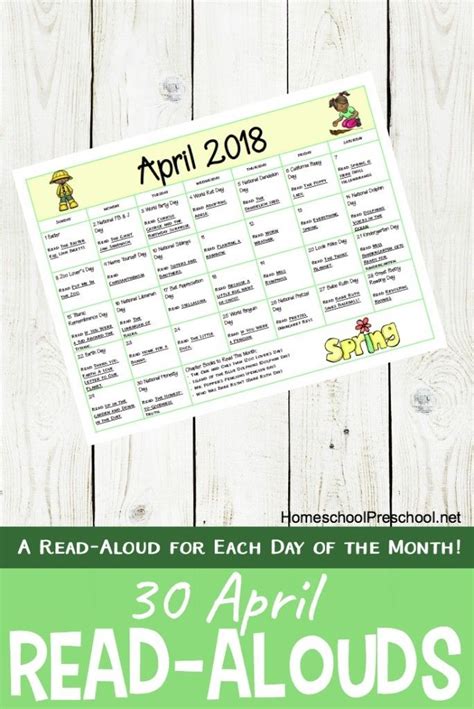April Picture Book Read Alouds Calendar Teaching With April Calendar For Kids - April Calendar For Kids