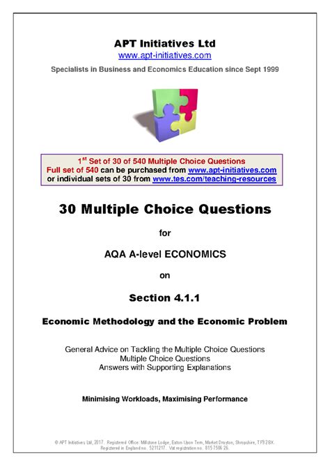 Apt Multiple Choice Questions Aqa As Economics