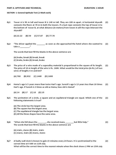 Aptitude Sample Test Paper With Answers