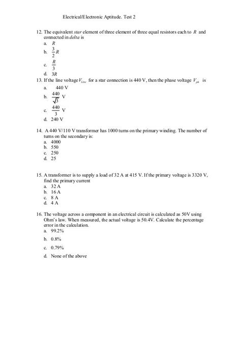 Aptitude Test For Electrical Engineers Questions And Answers In