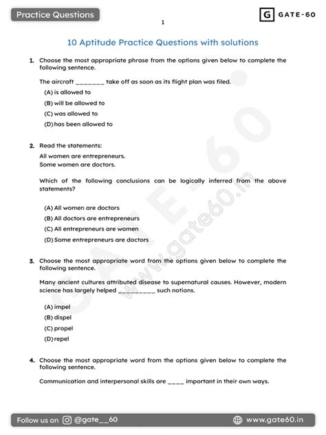 Aptitude Test Practice Questions And Answers