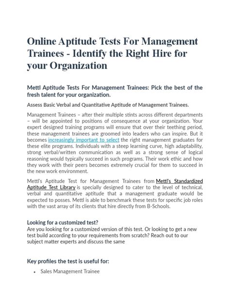 Aptitude Tests For Management Trainees