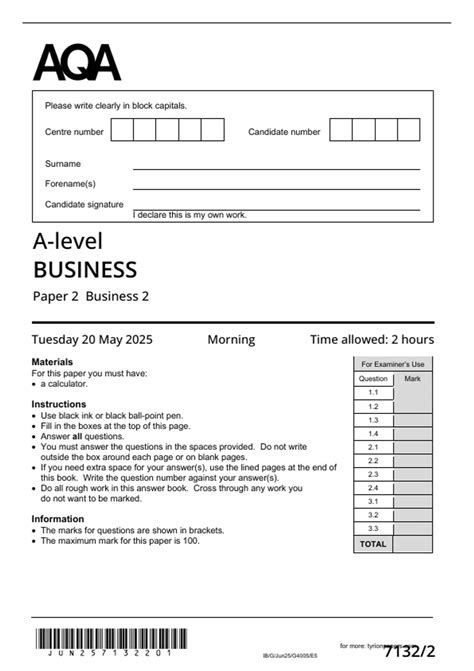 Aqa A Level Business Specification