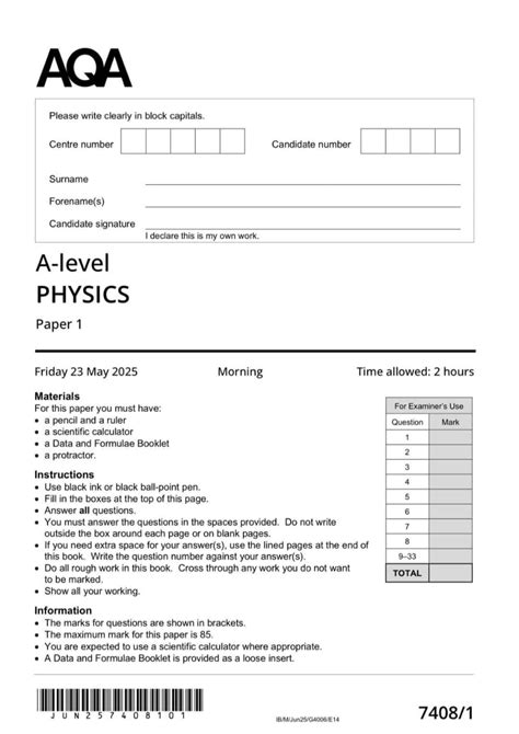 Aqa A Level Physics Paper 2 2024 Unofficial Mark Scheme