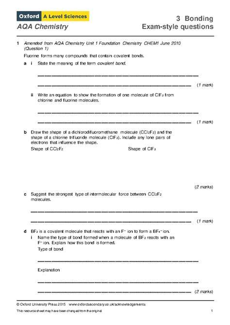 aqa a2 chemistry exam style questions answers