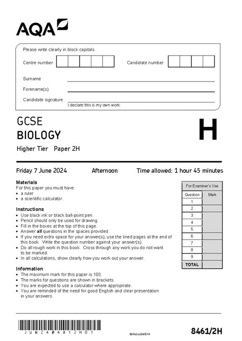 Aqa Biol Unit 5 June 2013 Paper