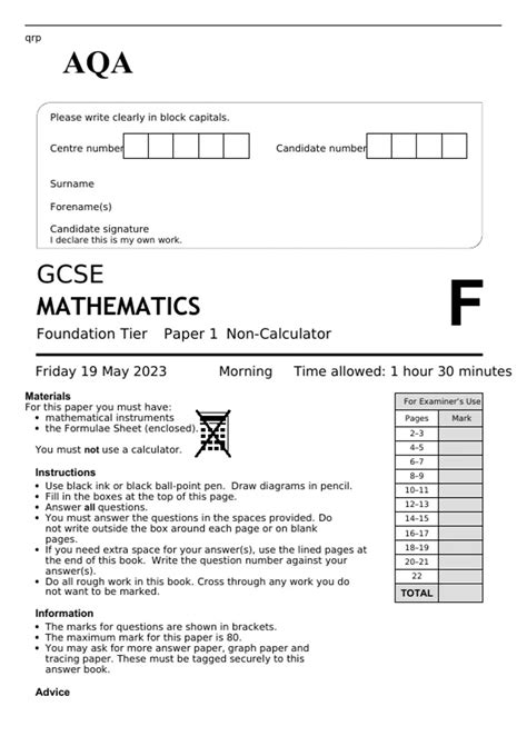 Aqa Gcse Maths Set 1 Paper 2