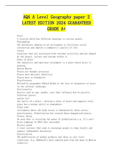 Aqa Geography A Level Specification