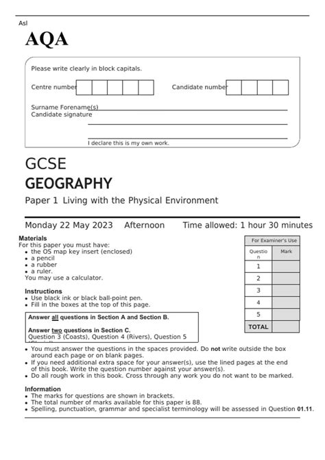Aqa Geography A Question Paper