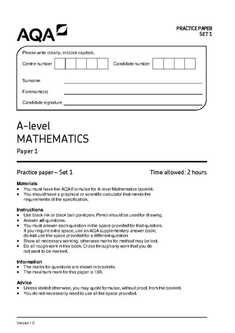 Aqa Mathematics Practice Paper Set 3 Specification 4360 Mark Scheme