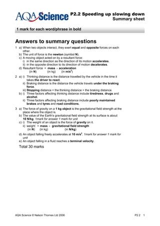 aqa science nelson thornes summary questions