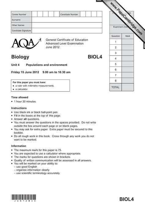 Read Aqa Biol4 June 2014 Mark Question Paper 