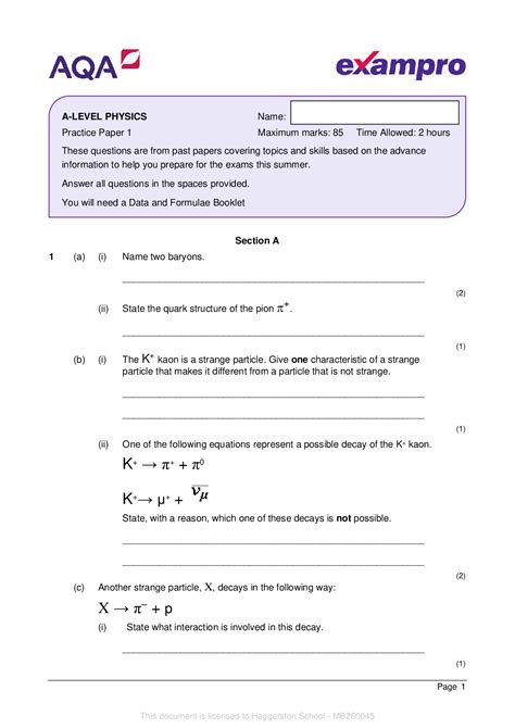 Download Aqa Physics As Phya1 Specimen Question Paper File Type Pdf 