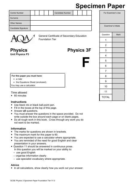 Download Aqa Physics As Phya1 Specimen Question Paper File Type Pdf 