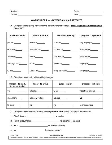 Ar Preterite Worksheet   Worksheet 2 Ar Verbs In The Preterite 8211 - Ar Preterite Worksheet