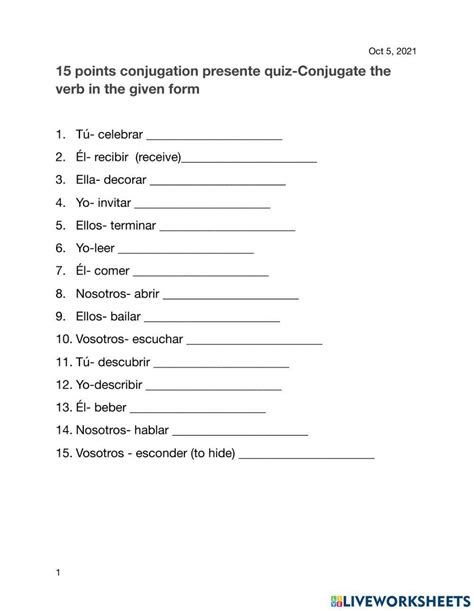 Ar Verb Conjugations Worksheet Live Worksheets Ar Verb Conjugation Practice Worksheet - Ar Verb Conjugation Practice Worksheet
