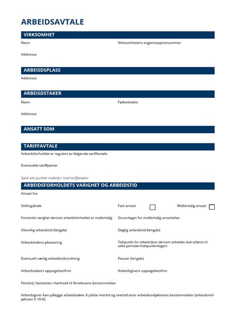 arbeidsavtale definisjon