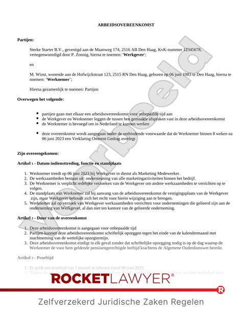 arbeidscontract inhoud