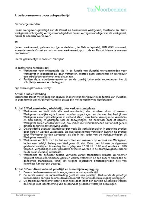 arbeidsduur contract