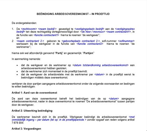 arbeidsovereenkomst proeftijd