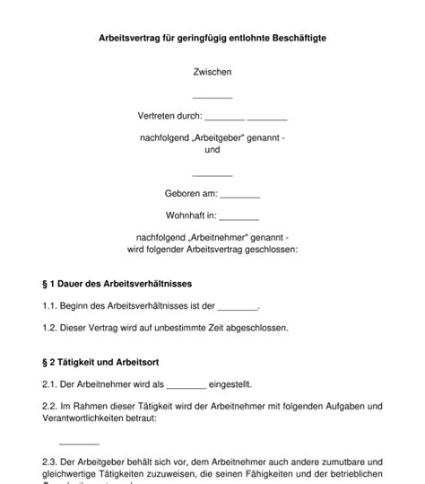 Arbeitsvertrag Minijob Pdf