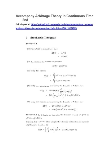Read Online Arbitrage Theory In Continuous Time Solutions Manual File Type Pdf 