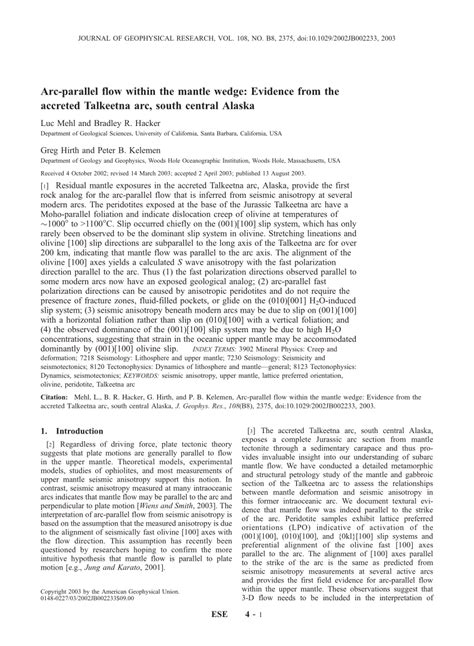 Arc Parallel Flow Within The Mantle Wedge Evidence From