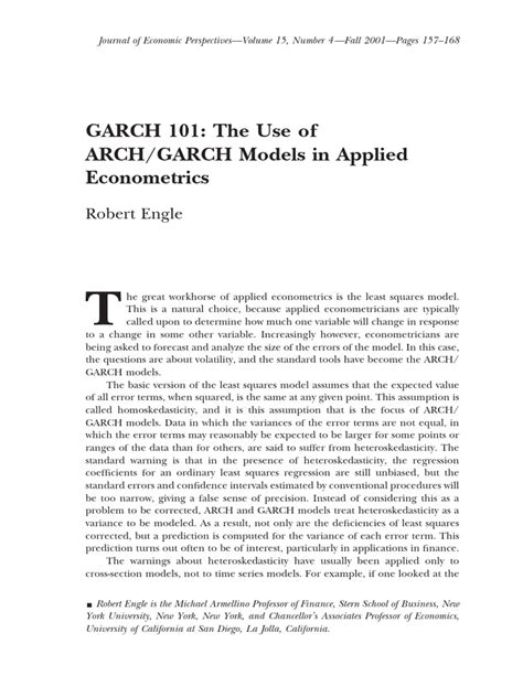 Arch Garch Models In Applied Financial Econometrics