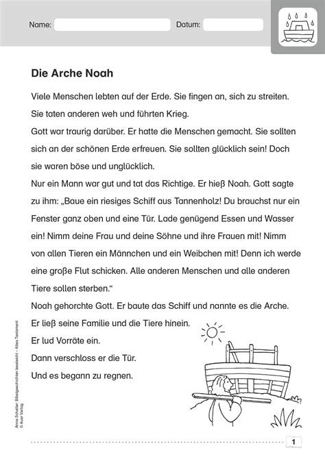 arche noah arbeitsblatt grundschule