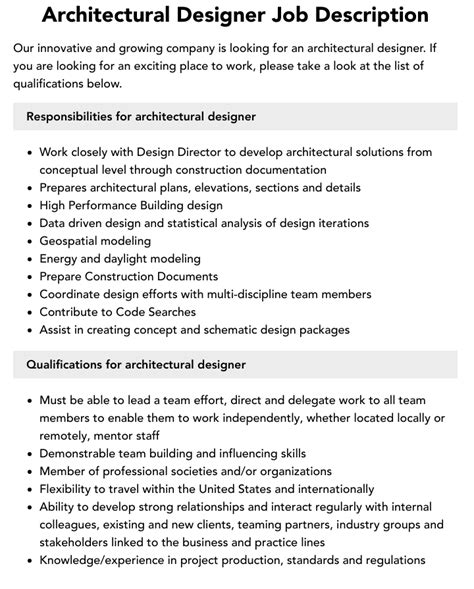 Architecture And Design Job Descriptions Best Practices For Architect Writing Practice - Architect Writing Practice