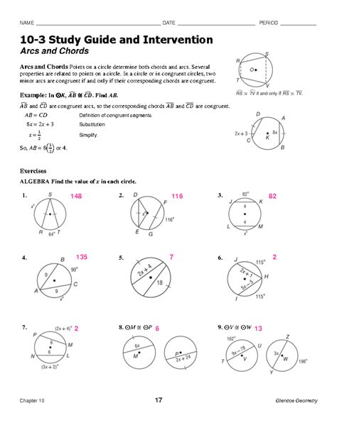 Arcs And Chords Study Guide And Intervention